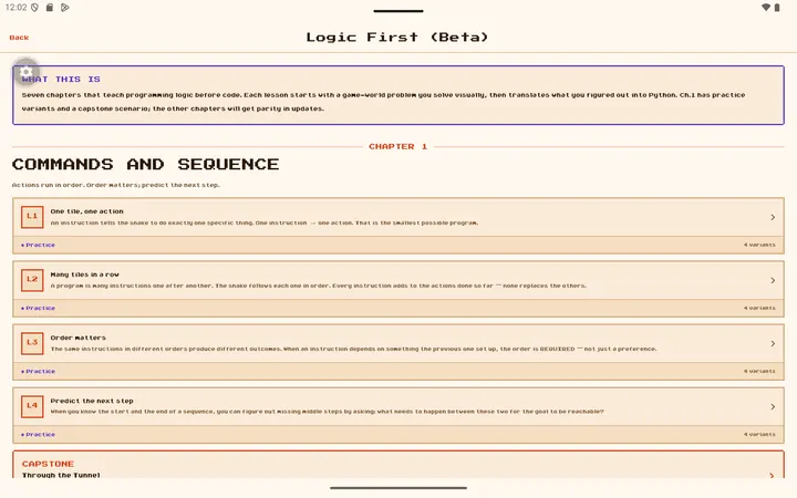 Landscape Commands and Sequence chapter with lesson cards and capstone