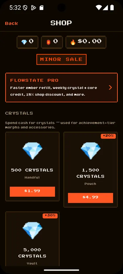 Mobile shop with FlowState Pro and optional crystal packs